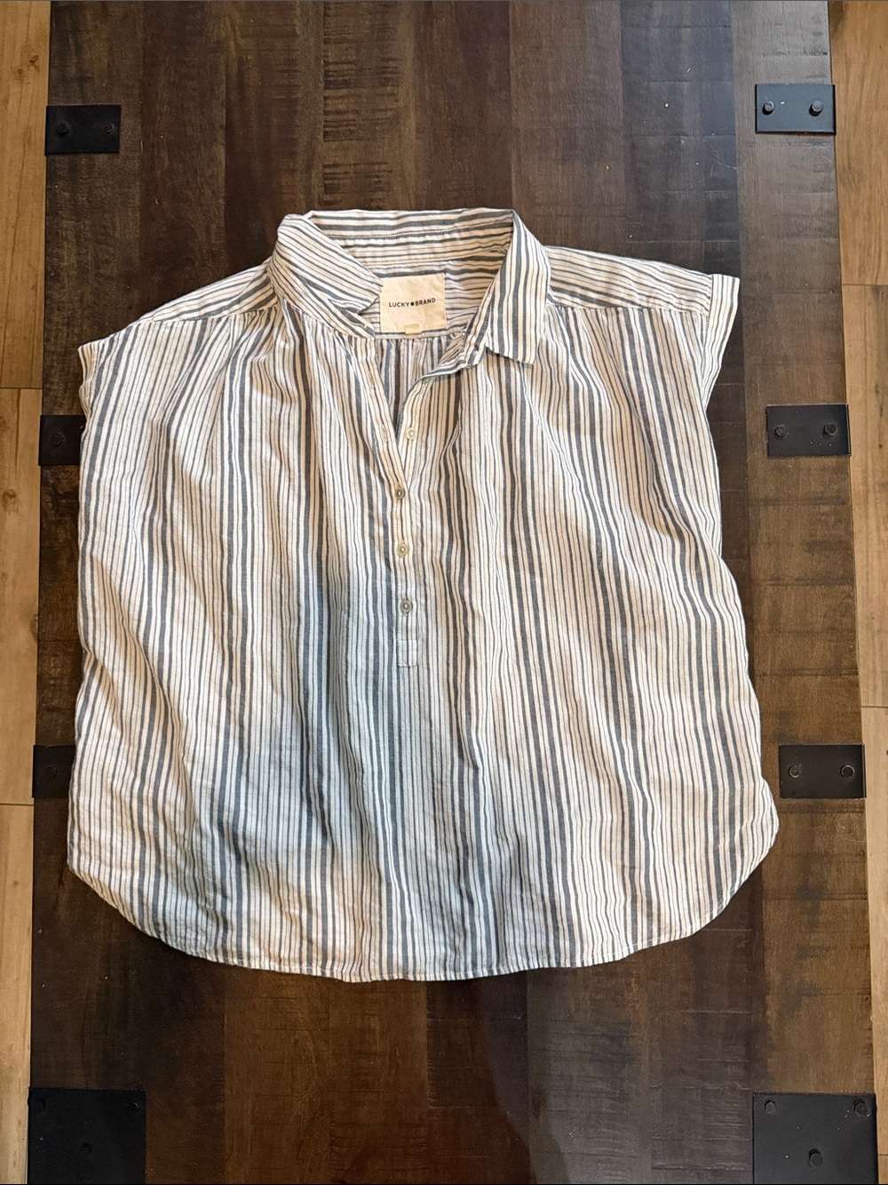 Lucky Brand Blue & White Striped Linen Popover Shirt